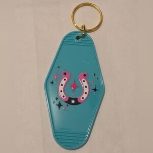 Hand Crafted Teal Key Holder with Pink Horseshoe